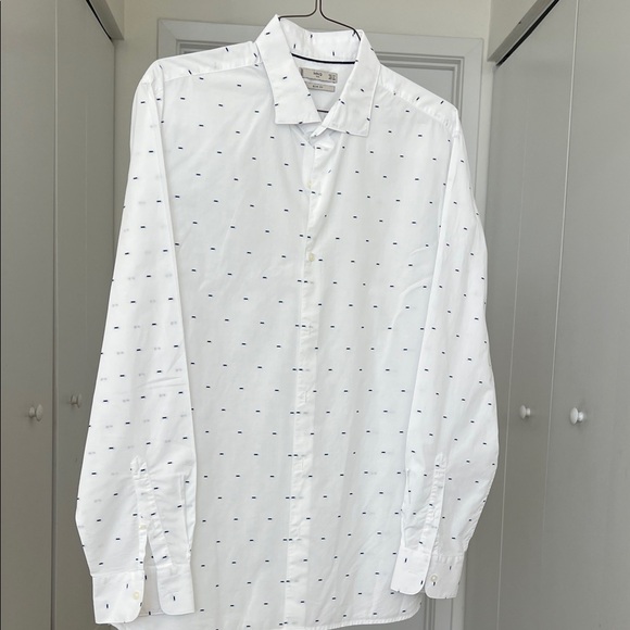 Mango Other - Mango White Long-Sleeve Dress Shirt with Navy Micro-patern